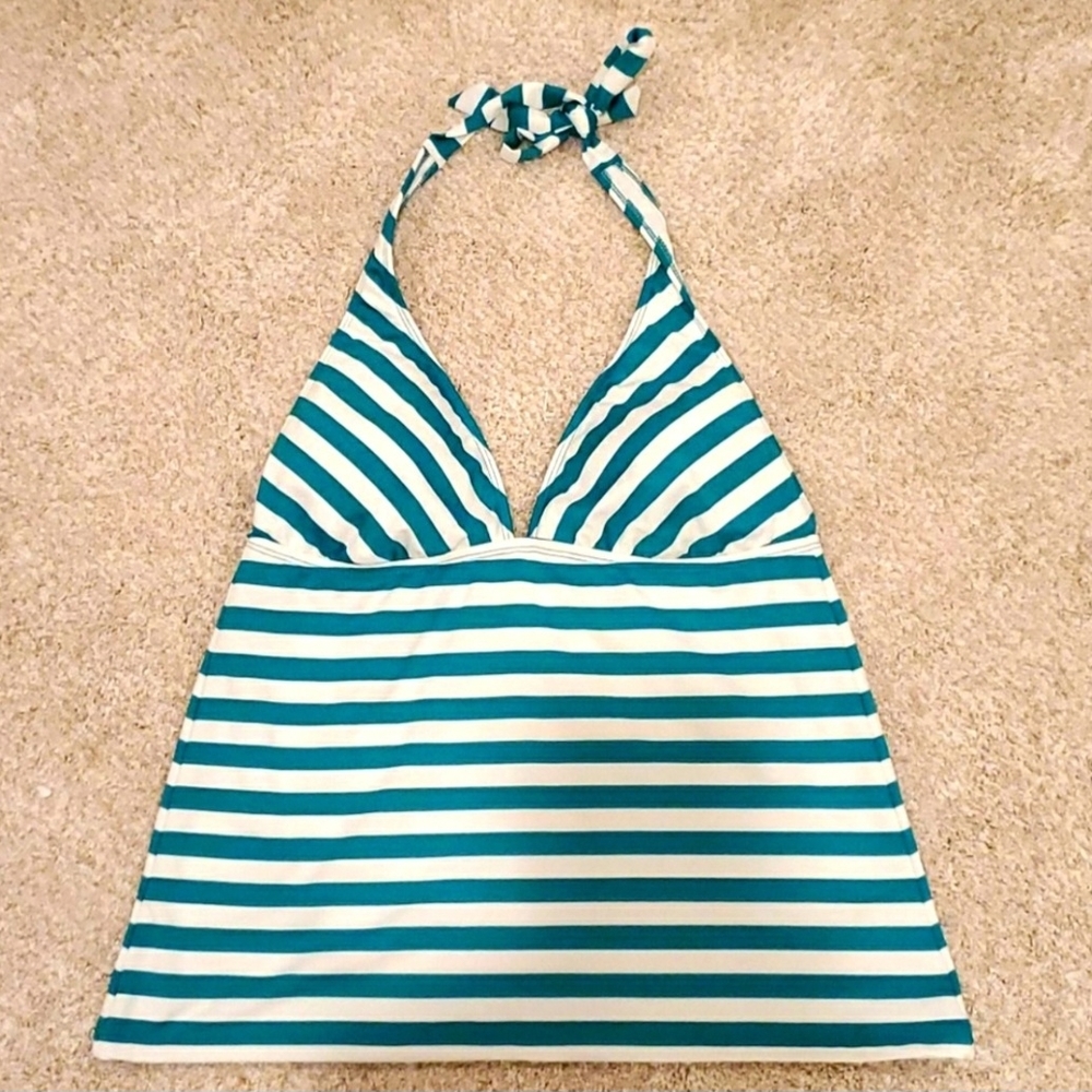 Mossimo Supply Co. Teal and White Striped Swim Top